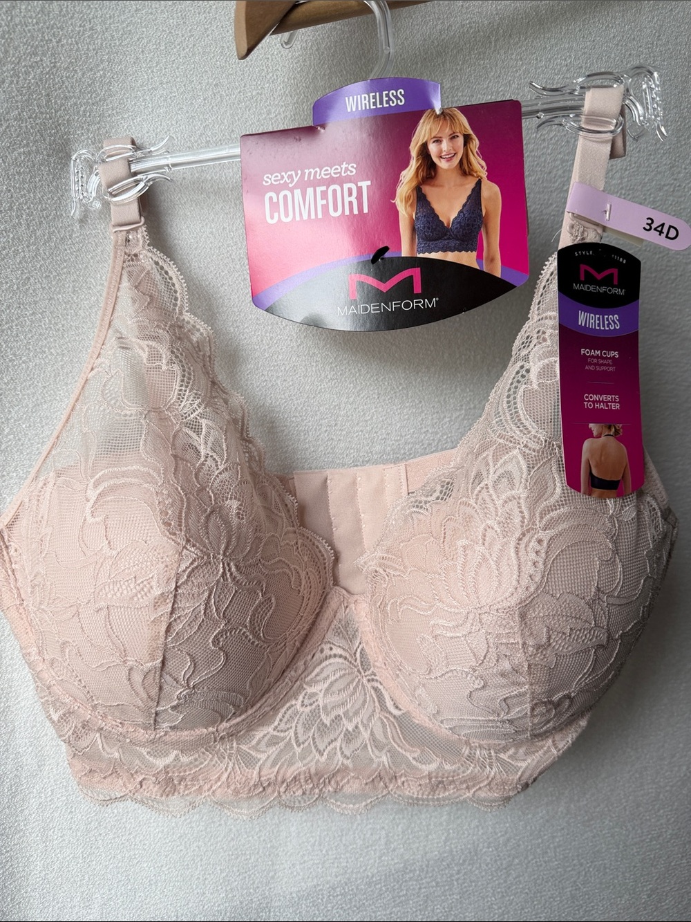 Maidenform Lace Longline Wireless Bra - Light Blush